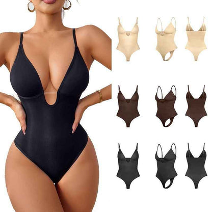 Deep V Corset Bodysuit - Sculpting Shapewear - Fashions Envy