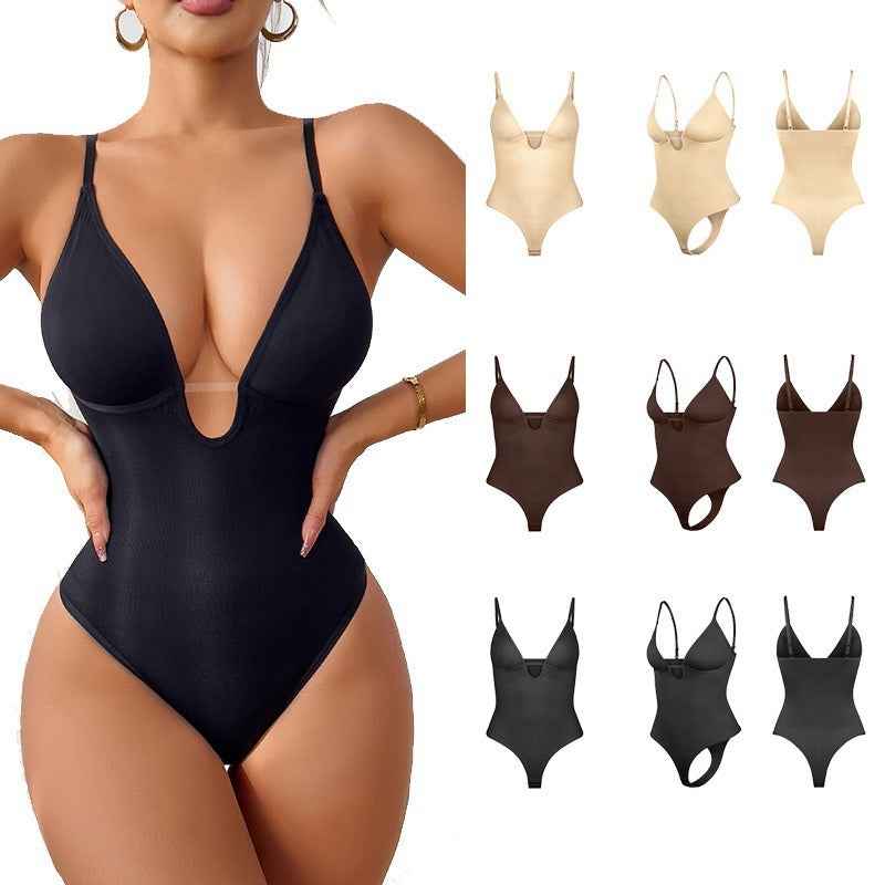 Deep V Corset Bodysuit - Sculpting Shapewear - Fashions Envy