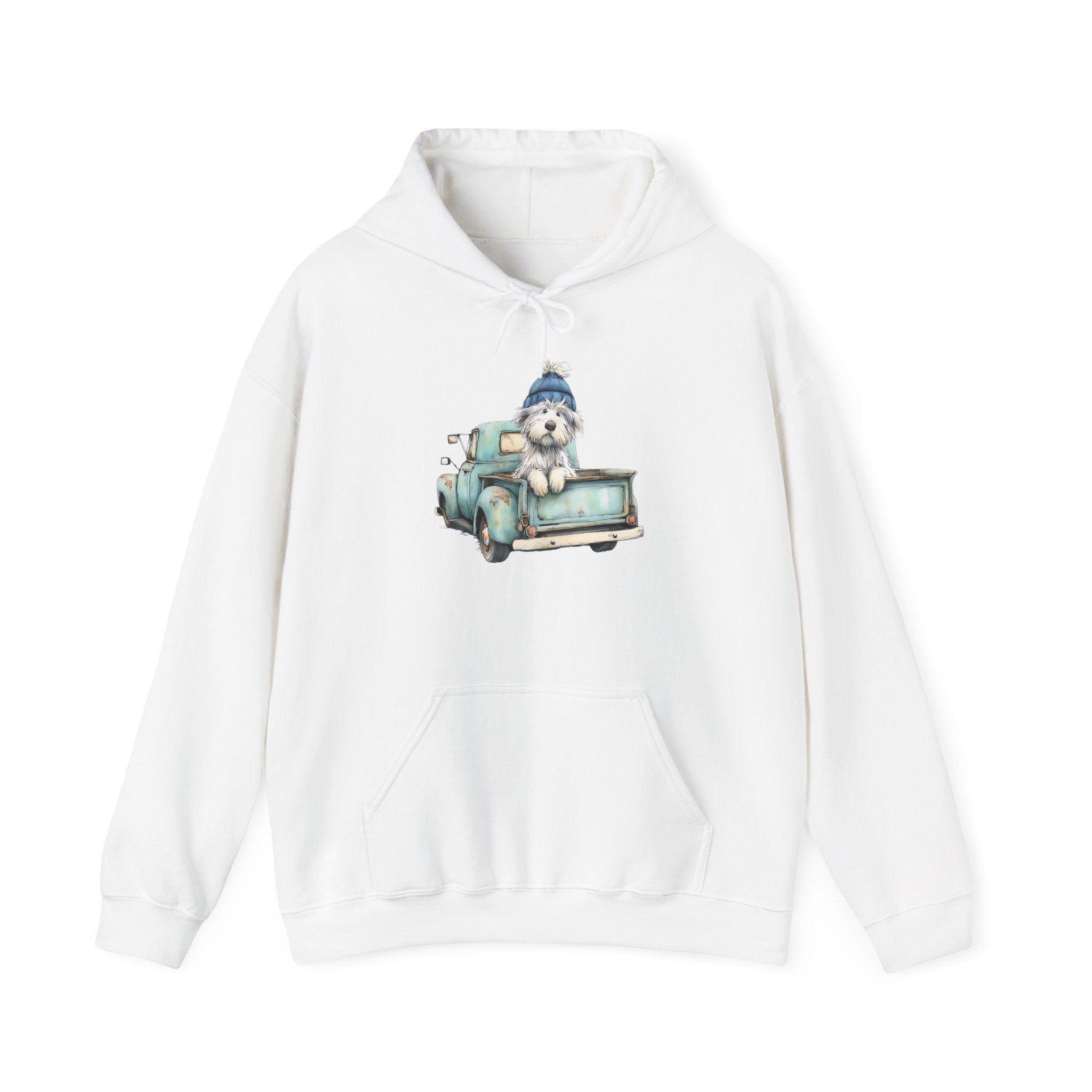 Vintage Truck Pup Hoodie - Cozy Winter Dog Lover Sweatshirt