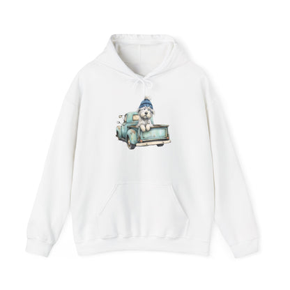 Vintage Truck Pup Hoodie - Cozy Winter Dog Lover Sweatshirt