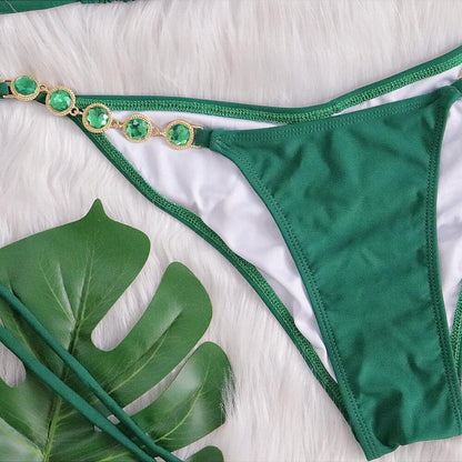 Diamond Embellished Bikini - Retro Swimsuit with Headband