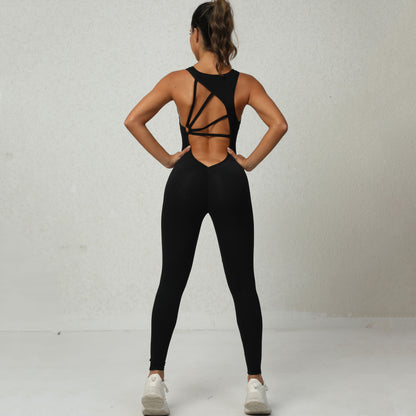 Yoga Jumpsuit - V-Back Sleeveless Fitness Activewear