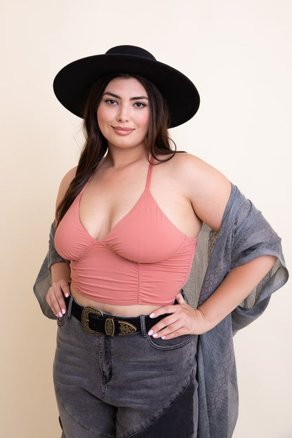 Plus Size Plunging Neckline Ruched Bralette