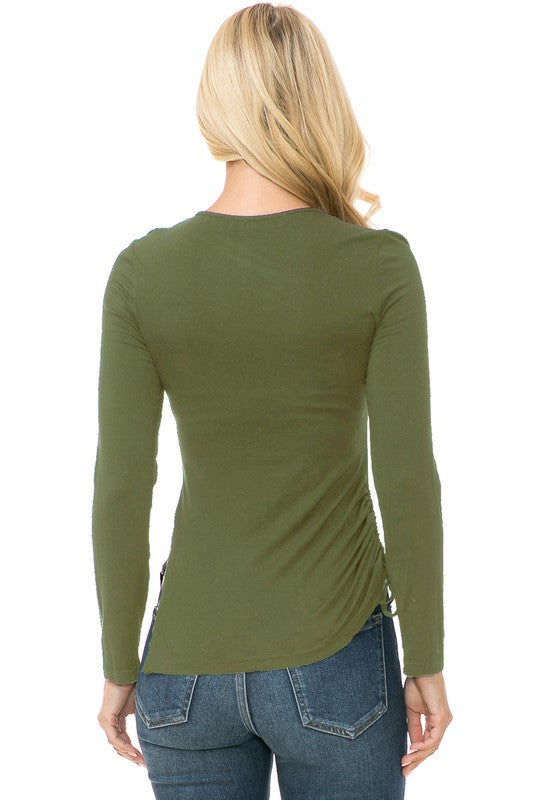 Open Side Solid Casual Knit Long Sleeve Top