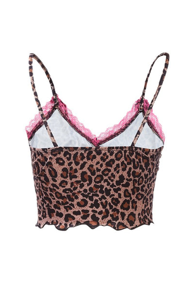Lace Detail Leopard Print Crop Tank Top