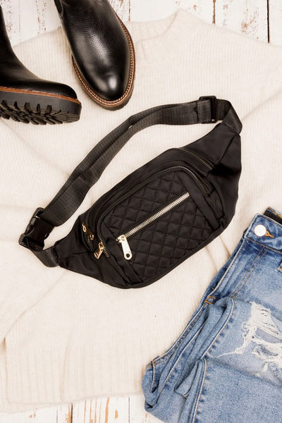 Quilted Belt Sling Bum Bag - Fashions Envy