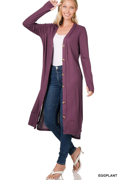 Long Sleeve w/ Thumbhole Ribbed Long Cardigan