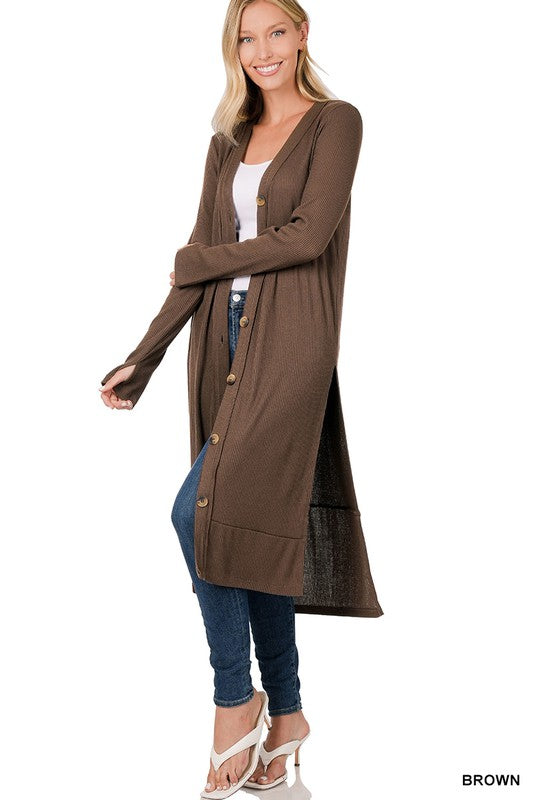 Long Sleeve w/ Thumbhole Ribbed Long Cardigan