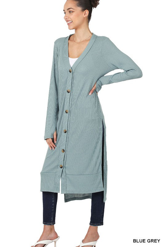 Long Sleeve w/ Thumbhole Ribbed Long Cardigan