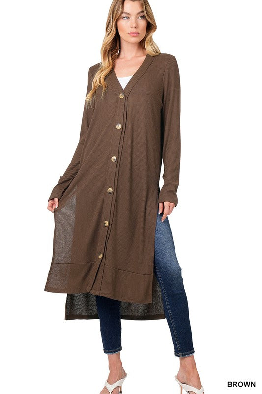 Long Sleeve w/ Thumbhole Ribbed Long Cardigan