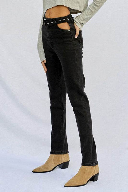 High-Waisted Straight Dark Wash Jeans - Fashions Envy