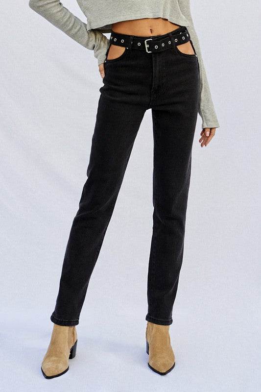 High-Waisted Straight Dark Wash Jeans - Fashions Envy