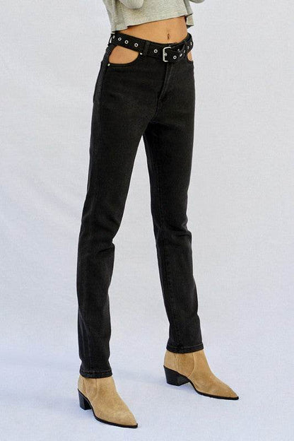 High-Waisted Straight Dark Wash Jeans - Fashions Envy