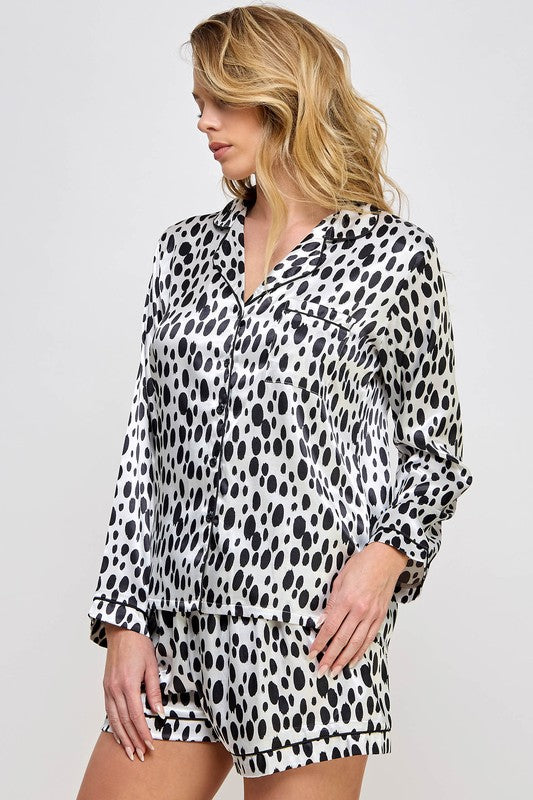 Casual Long Sleeve Dalmy Spotted PJ Set