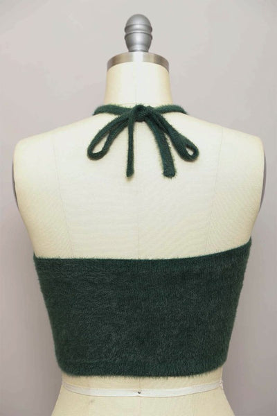 Fuzzy Sweater Halter Cropped Cami Top