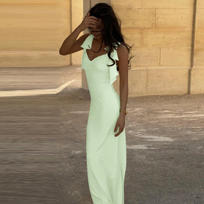 V-Neck Maxi Dress with Lace-Up Waist - Elegant Style - Fashions Envy