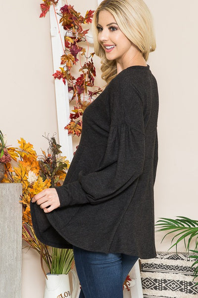 Long Sleeve Round Neck Soft Knit Babydoll Top