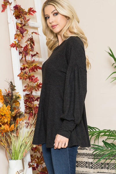 Long Sleeve Round Neck Soft Knit Babydoll Top