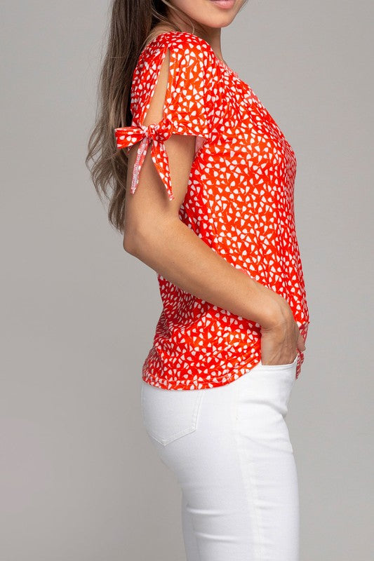 Short Sleeve Tie Trim Blouse