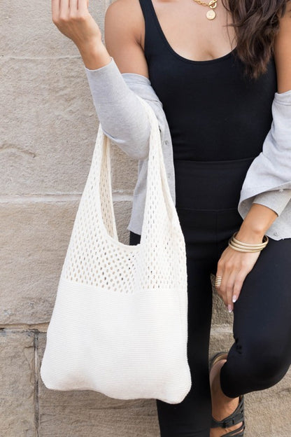 Woven Detail Soft Solid Knit Hobo Bag