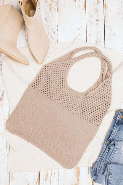 Woven Detail Soft Solid Knit Hobo Bag