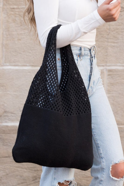 Woven Detail Soft Solid Knit Hobo Bag