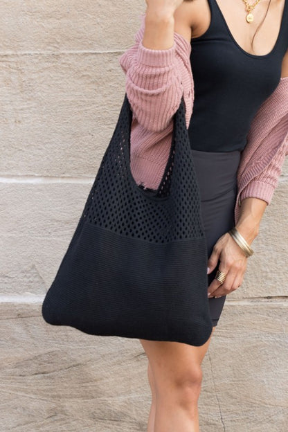 Woven Detail Soft Solid Knit Hobo Bag