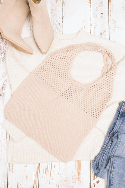 Woven Detail Soft Solid Knit Hobo Bag
