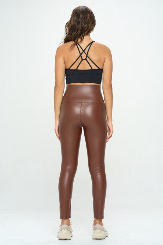 High Waist PU Leather Corset Cincher Pants