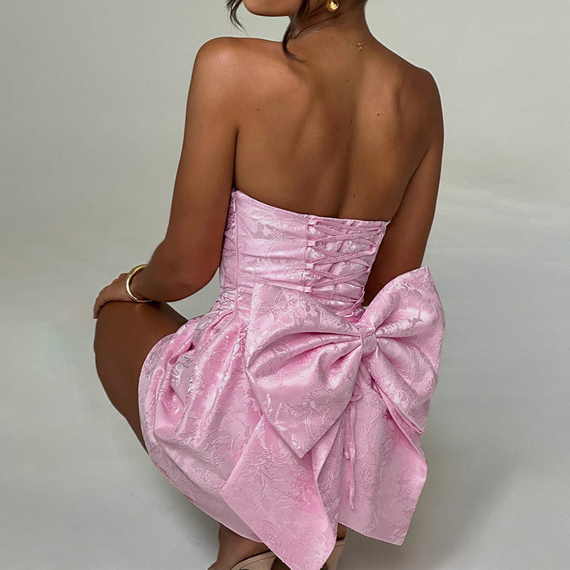 Jacquard Strapless Bow Mini Dress - Prom Gown 2026