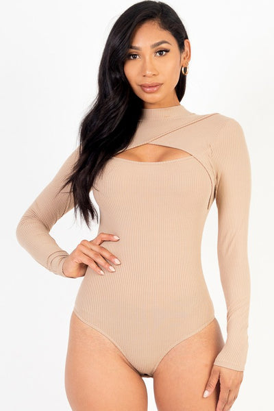 Front Cutout Long Sleeve Bodysuit - Fashions Envy