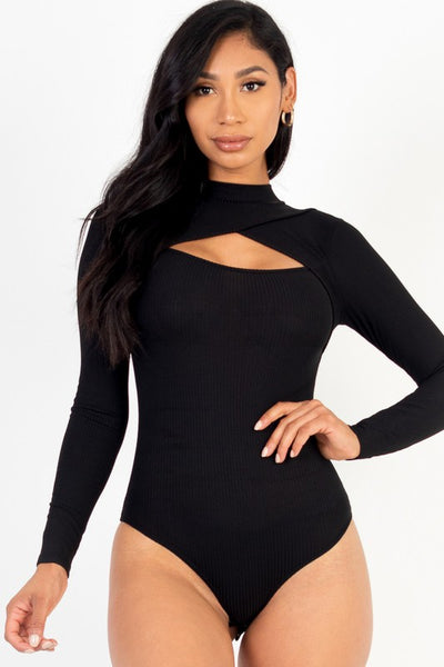 Front Cutout Long Sleeve Bodysuit - Fashions Envy