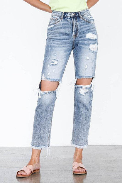 High Rise Straight Jeans - Light Wash Cropped Denim - Fashions Envy