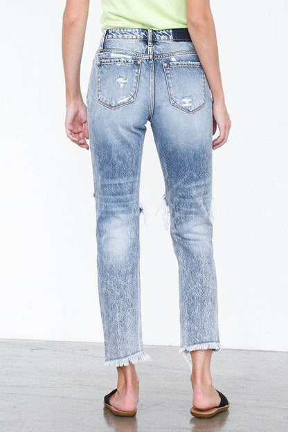 High Rise Straight Jeans - Light Wash Cropped Denim - Fashions Envy