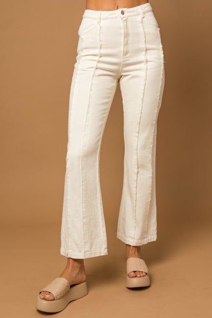 Casual Ankle Length Frayed Hem Flare Pants