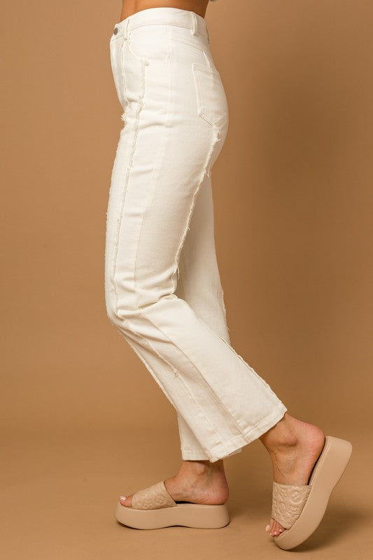 Casual Ankle Length Frayed Hem Flare Pants