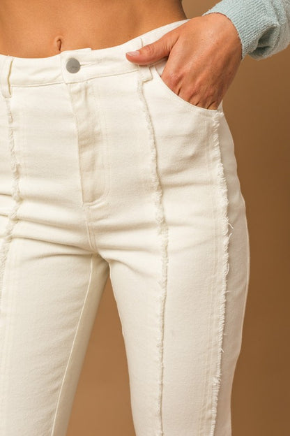 Casual Ankle Length Frayed Hem Flare Pants