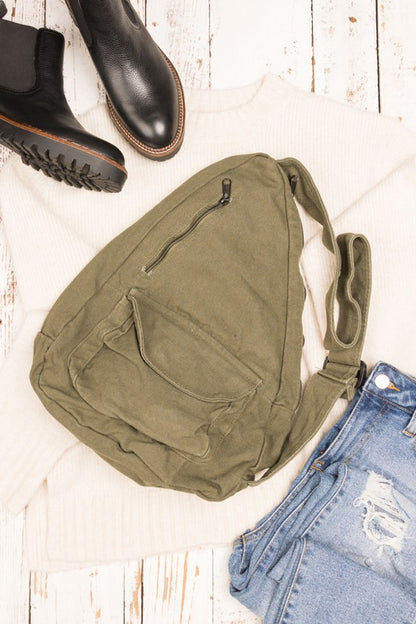 Side Zip Closure Oversized Cotton Canvas Sling