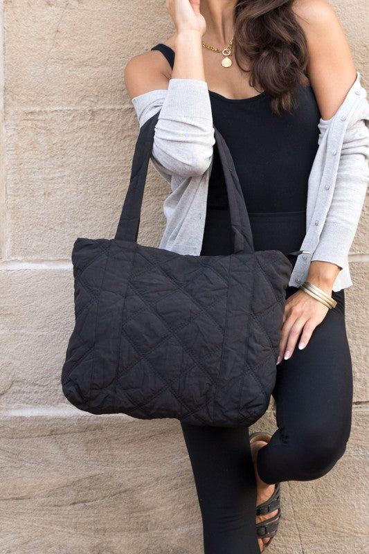 Puffed Quilted Design Tote Bag