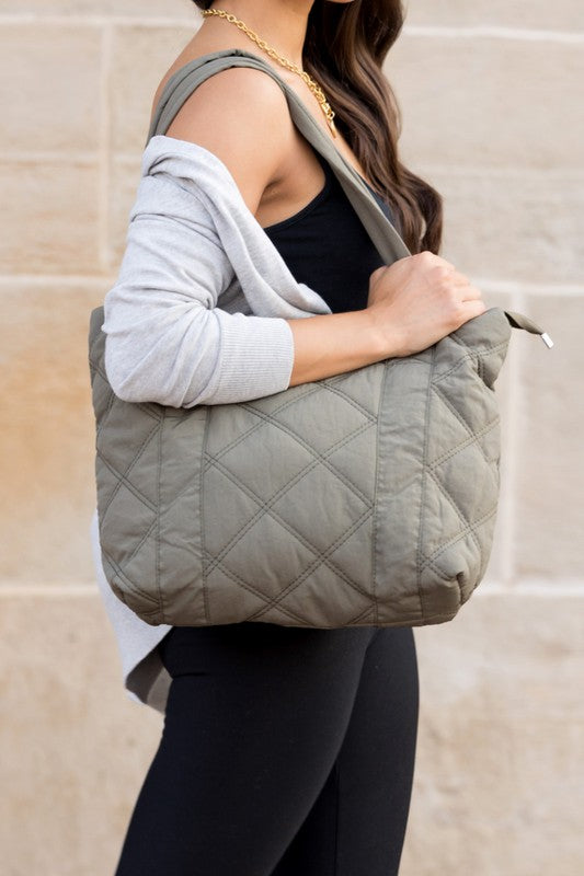 Puffed Quilted Design Tote Bag