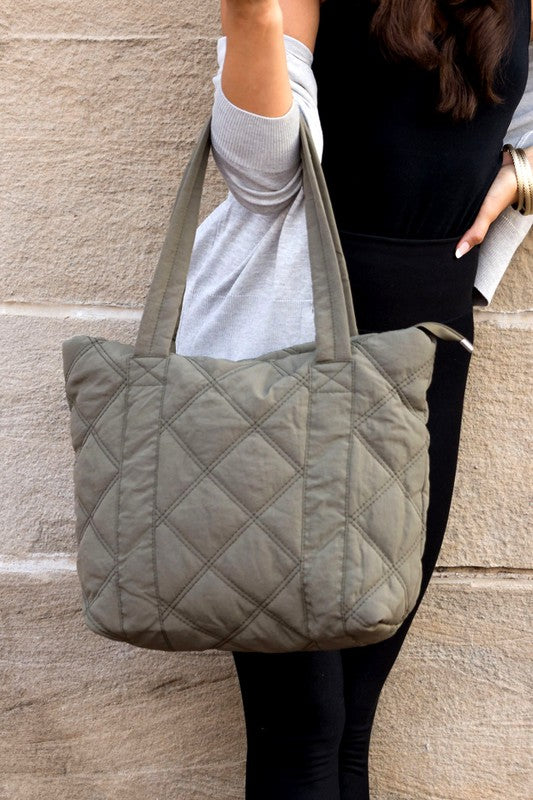 Puffed Quilted Design Tote Bag