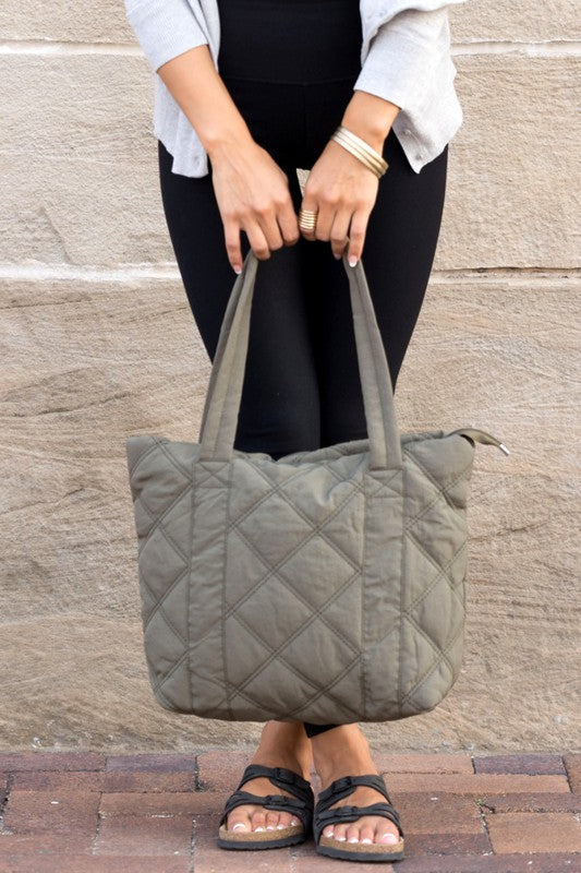 Puffed Quilted Design Tote Bag