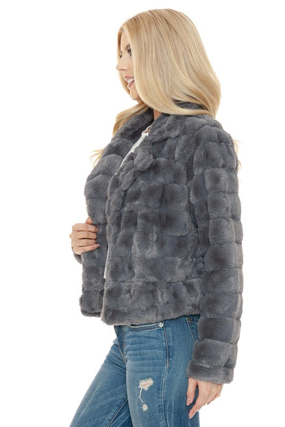 Charcoal Long Sleeve Faux Fur Jacket