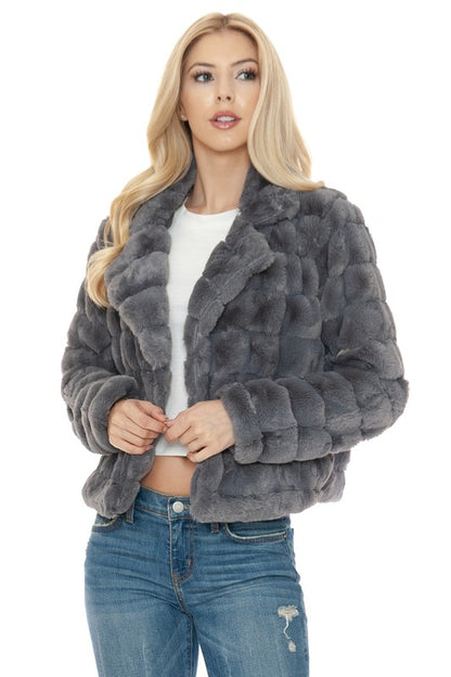 Charcoal Long Sleeve Faux Fur Jacket