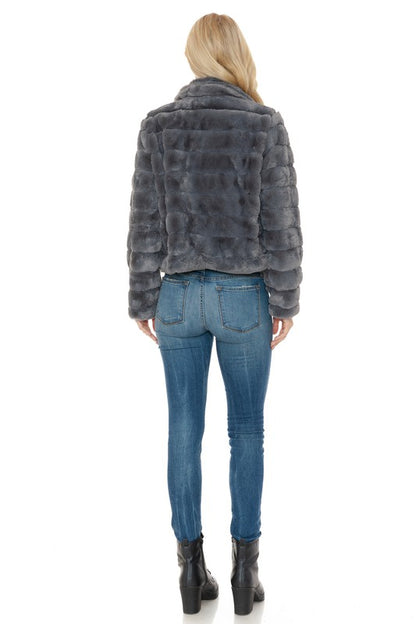 Charcoal Long Sleeve Faux Fur Jacket