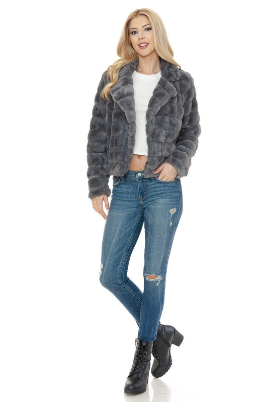 Charcoal Long Sleeve Faux Fur Jacket