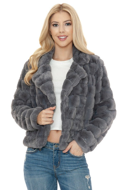 Charcoal Long Sleeve Faux Fur Jacket