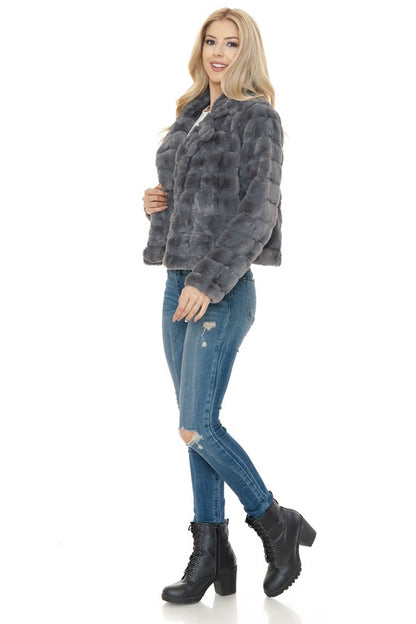 Charcoal Long Sleeve Faux Fur Jacket