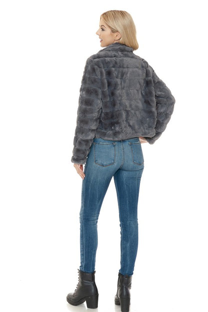 Charcoal Long Sleeve Faux Fur Jacket