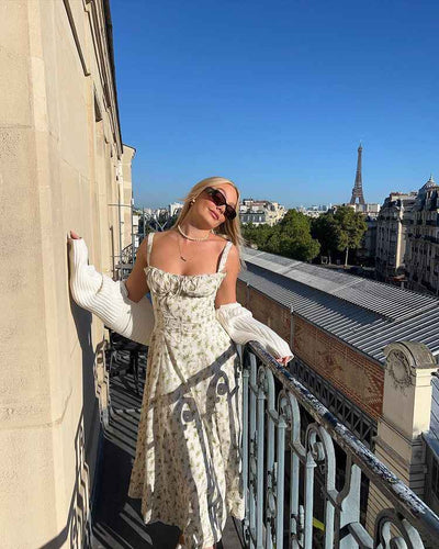 Corset Lace-Up Back Midi Dress - Wide Strap Side Slit